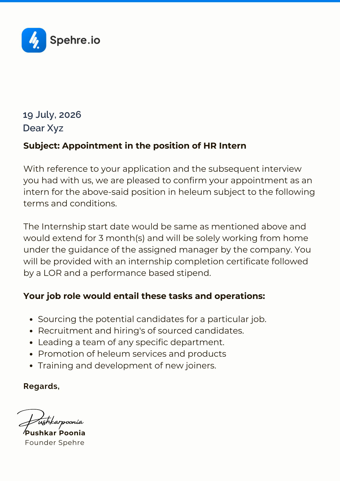 spehre Offer Letter Page 1